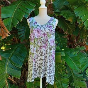 Flowers, leopard, AND sparkles Flowy shirt/dress L